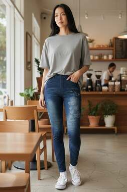 STYLI-SHAPE Women Butterfly Print Faux Denim Skinny Jeggings